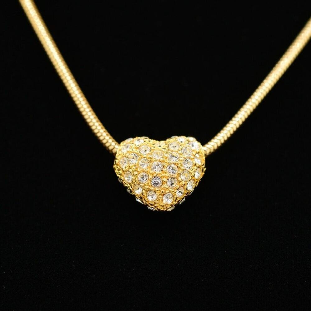 PB Canada Designer Pendant Necklace Shiny Rhinestone Crystal Heart Signed BinM